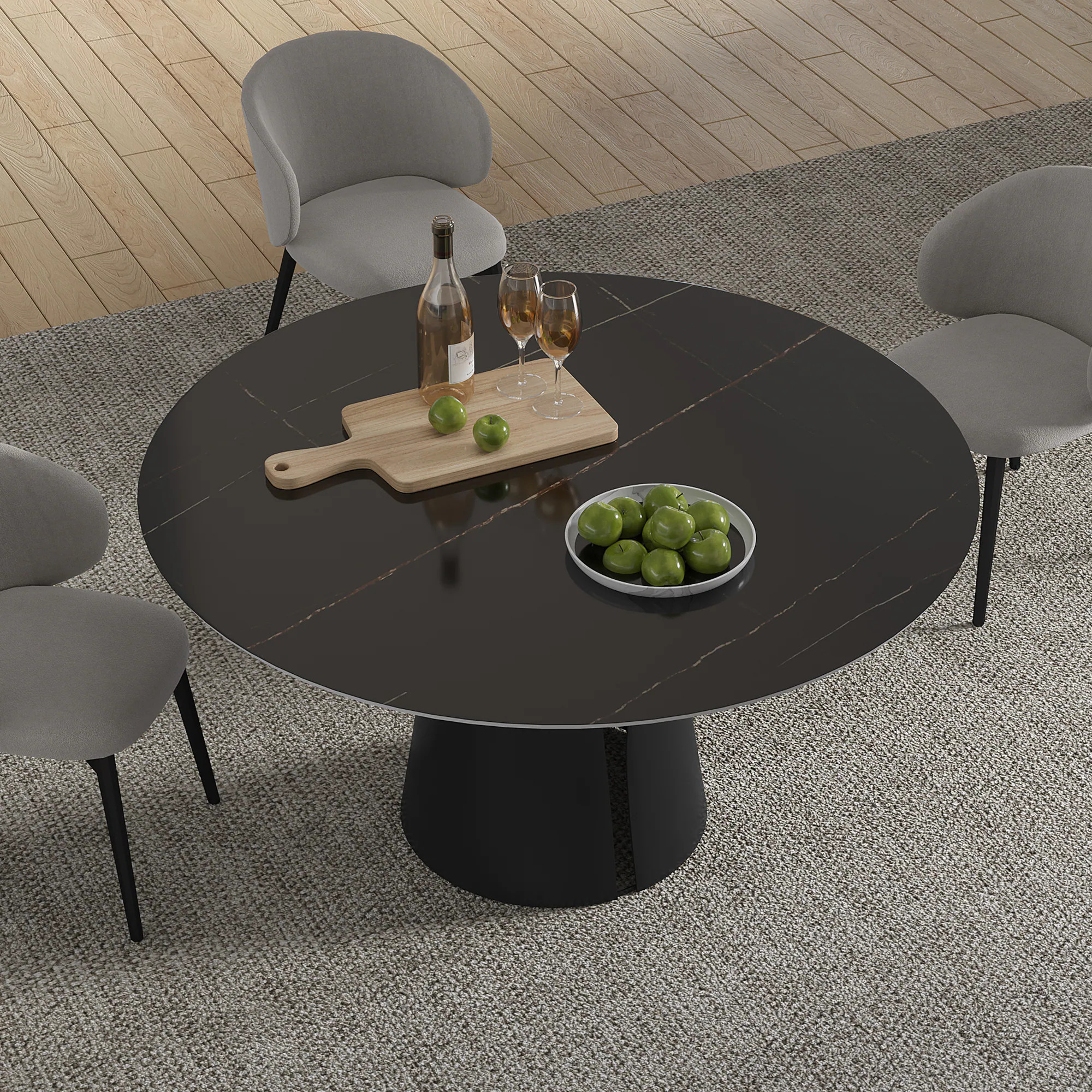 Lowe's Black Round Contemporary/Modern Marble Dining Table, with Black Finish and Metal Pedestal Base 53.15-in L x 29.53-in H Large | ZP7-661-135HJLL | Lowe's