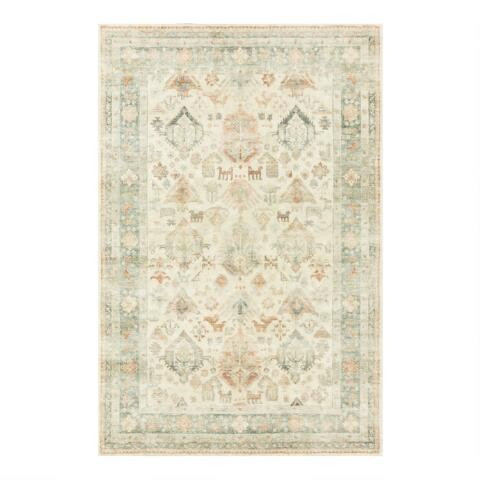 Kai Light Green Distressed Gabbeh Style Area Rug | World Market
