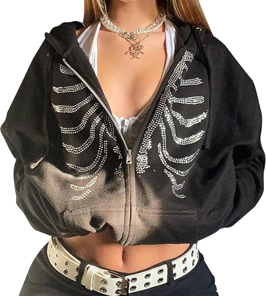 Fabumily Women Zip Up Hoodie Casual Long Sleeve Y2K Vintage Graphic Aesthetic Sweatshirts Top E-G... | Amazon (US)