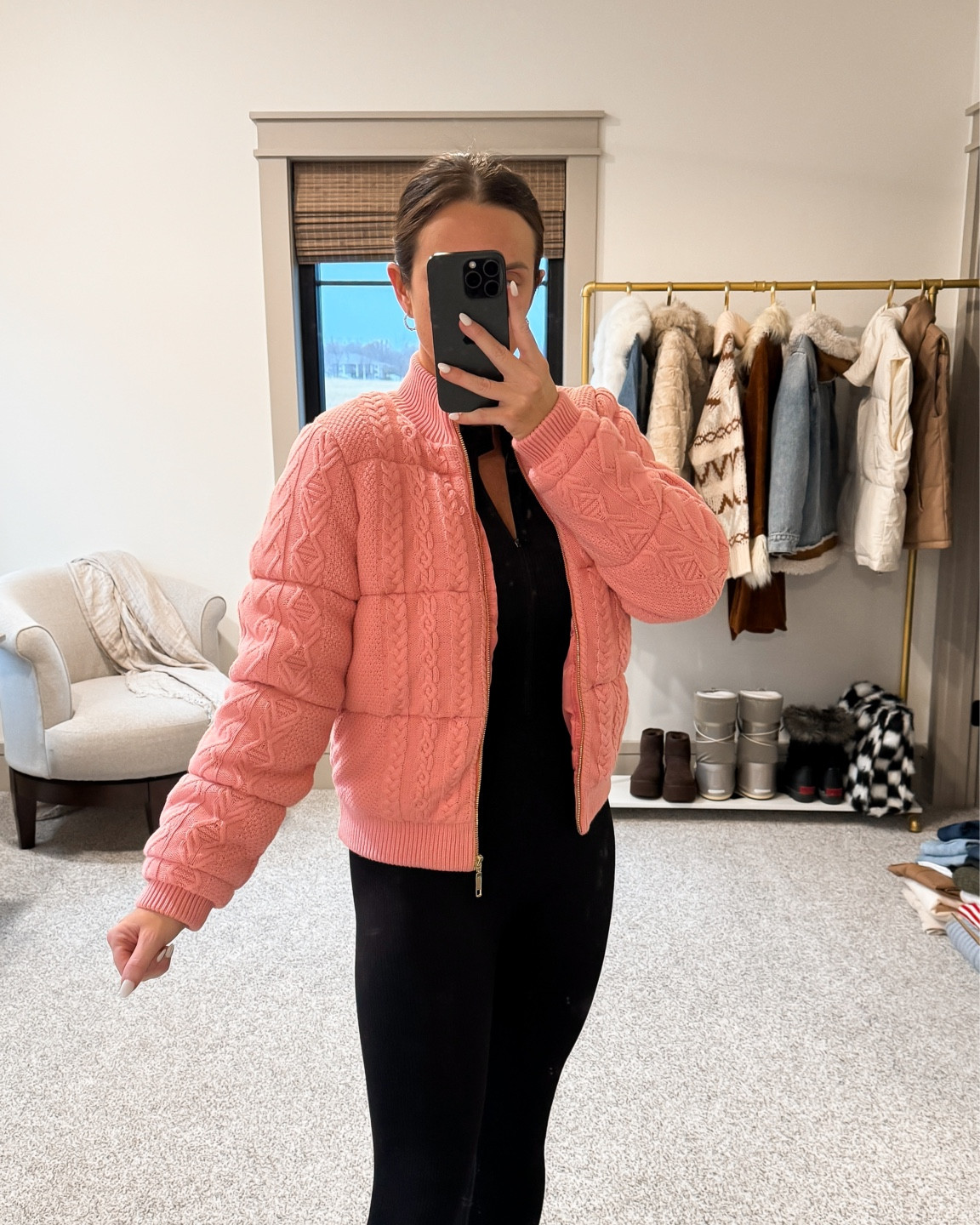 Cable knit bomber jacket. It’s really warm! Pretty gold details. Love Shack Fancy. Bringing it on the ski trip 

#LTKSeasonal #LTKstyletip