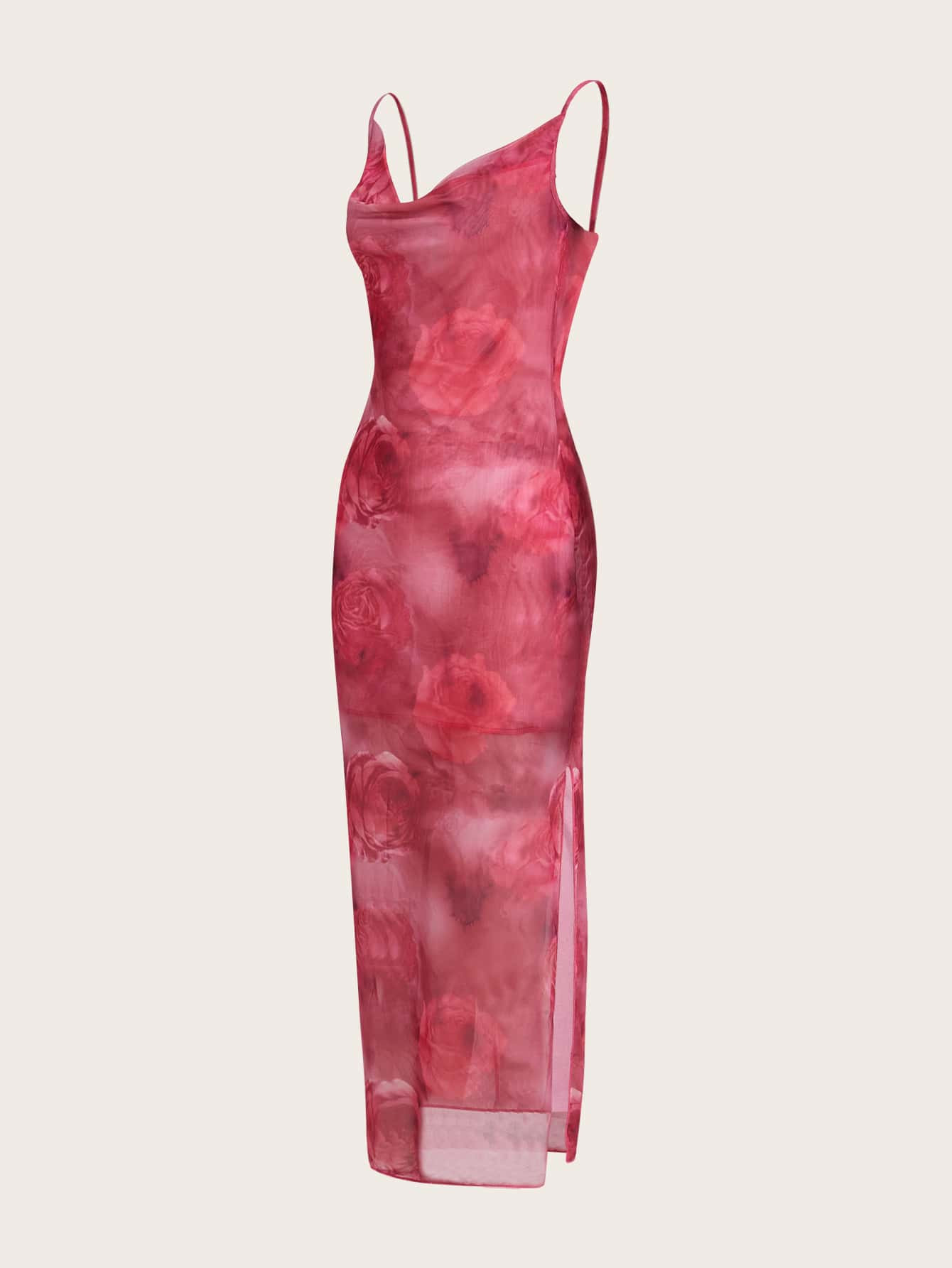 SHEIN ICON Floral Print Draped Front Split Thigh Mesh Cami Dress | SHEIN