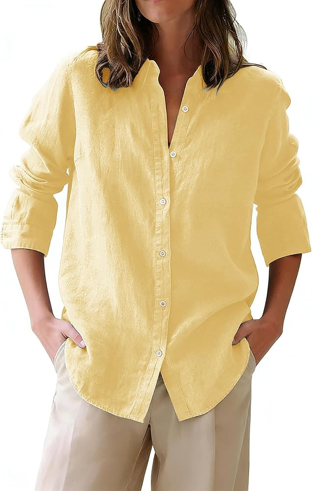siliteelon Button Down Shirts for Women Oxford Shirt Cotton Dress Shirts Collared Long Sleeve Wri... | Amazon (US)