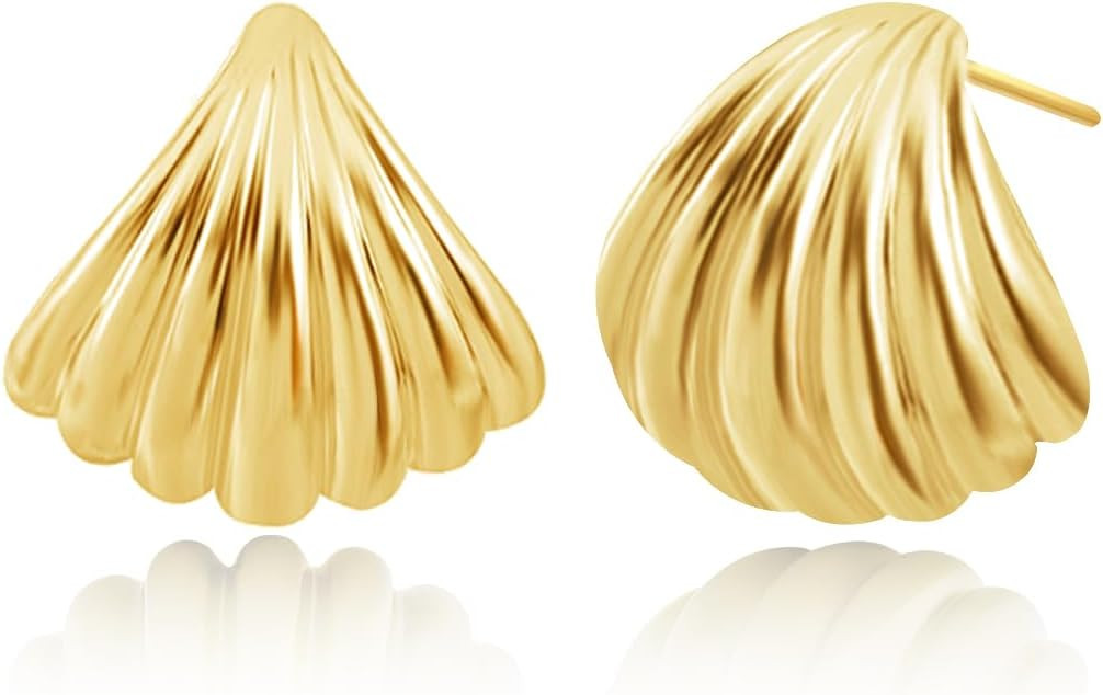 Free bird 14K Gold Plated Chunky Earrings for Women Trendy Gold Shell Earrings Textured Minimalis... | Amazon (US)