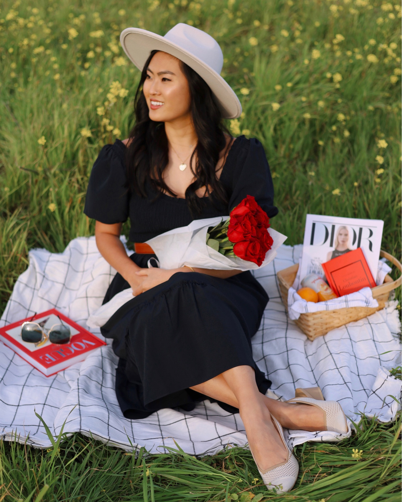 Look for a Chic Spring Picnic | Hill House Home The Crepe Louisa Nap Dress in Black (S) | Vivaia Leah Pointed-Toe Sling-Back Heels in Cream Ivory | Morning Lavender Olivia Flat Brim Hat with Chain

#LTKshoecrush #LTKFind #LTKfit