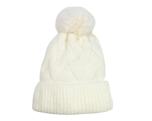 Pom Pom White Beanie Women, Fleece Lined Winter Hat Beanie Men with Cute Pom Pom, Stretchable & Soft Warm Knit Beanie for Cold Weather, Perfect for Outdoor Ivory Beanie Women | Amazon (US)