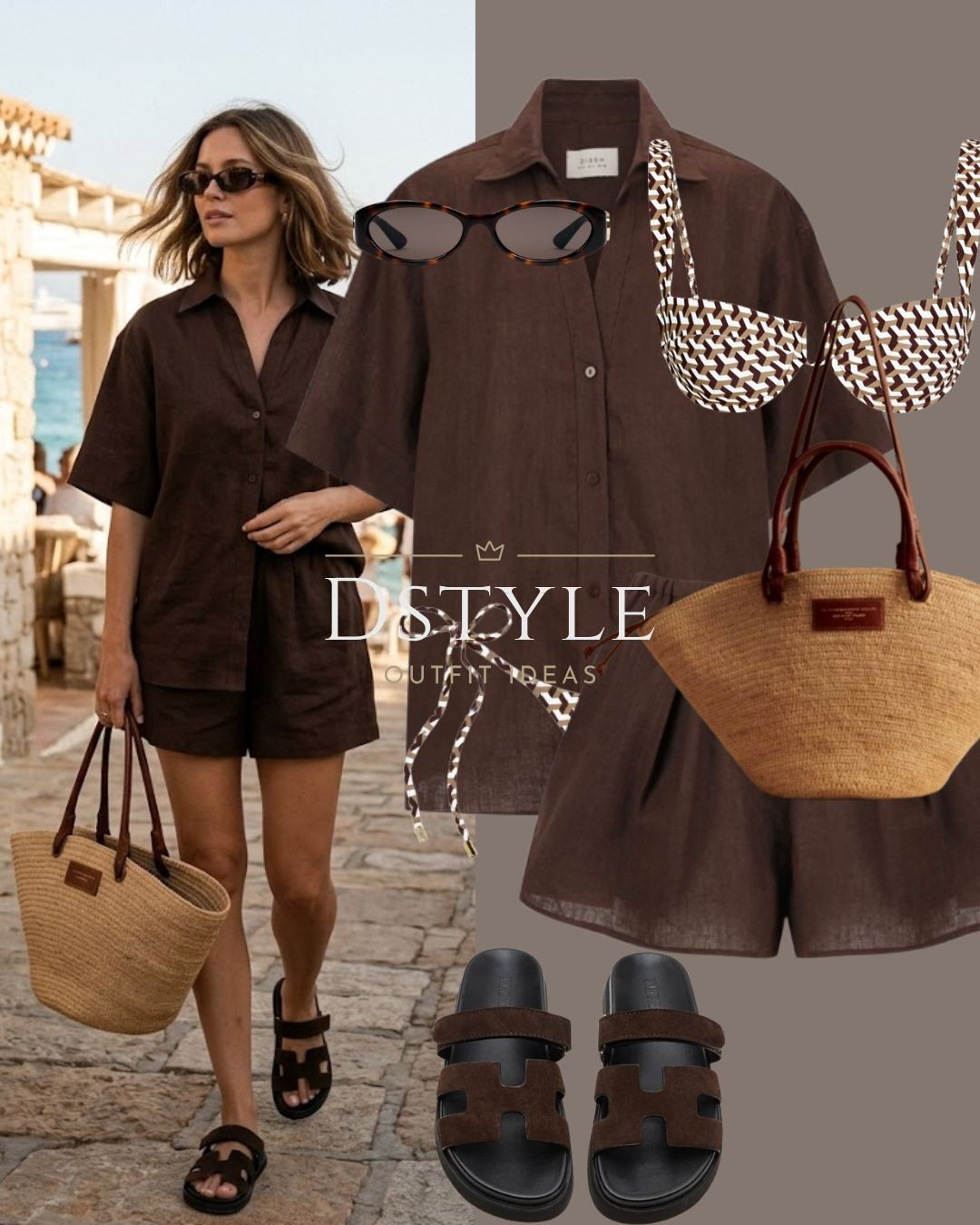 Monochrome moment 🤎 Styling a chocolate brown linen short set over a geometric bikini top with brown slide sandals and a straw tote. Perfect resort outfit for warm-weather trips!

#ChocolateBrown #LinenSet #VacationOutfit #ResortStyle #SummerInspo

#LTKootd