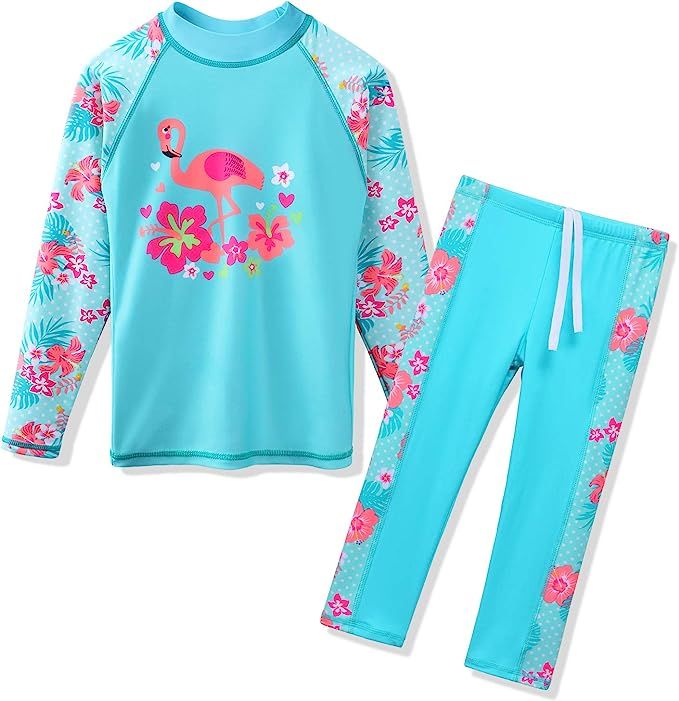 TFJH E Girls Two Piece Swimwear butterflyflower Dots Printed Swimsuit UPF 50+ UV 3-10Y | Amazon (US)