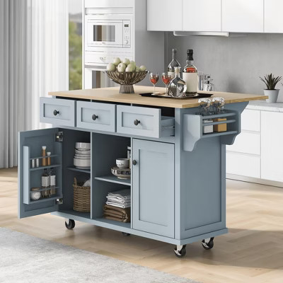 MAYEERTY Kitchen Island on 5 Wheels with Storage Cabinet and 3 Drawers for Dining Room White | Target