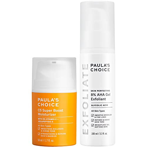 Paula's Choice 8% AHA Gel Leave-On Exfoliant with Glycolic Acid + C5 Super Boost Moisturizer with 5% Vitamin C, Duo for Sun Damage, Discoloration, Uneven Tone & Texture, Fragrance-Free | Amazon (US)