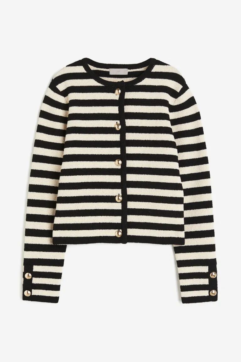 Knit Cardigan - Cream/blue striped - Ladies | H&M US | H&M (US + CA)