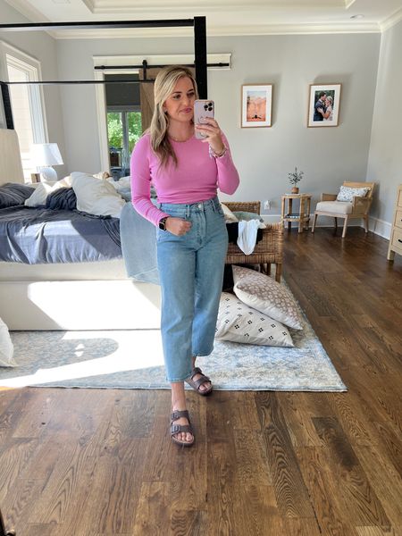 OOTD 💗 
Tee tts - M 
Jeans sized up 1 to the 10 (normally a 29/8) and they’re perfect fit! 
Birkenstock dupes tts & so comfy! 


#LTKsalealert #LTKshoecrush #LTKunder50