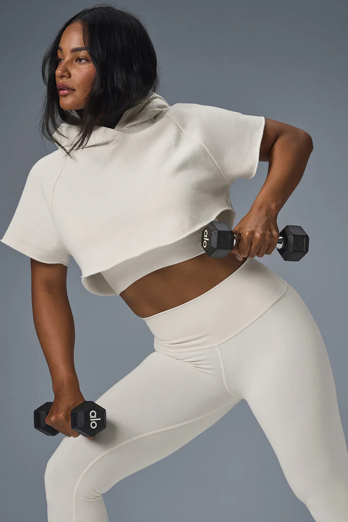 Cropped In The Air Short Sleeve Hoodie - Ivory | Alo Yoga (US)