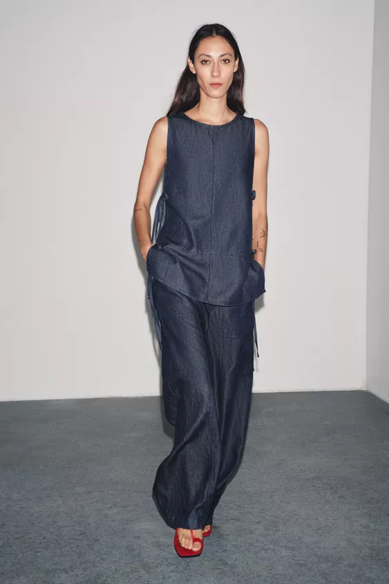 ZW COLLECTION DENIM TIE TOP | Zara UK