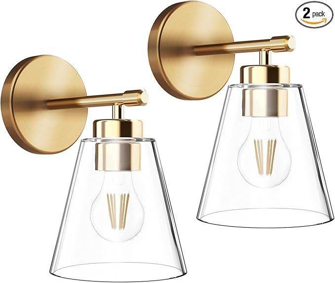 Hamilyeah Gold Wall Sconces Set of 2, Bathroom Sconce Lighting Fixtures, Modern Industrial Sconce... | Amazon (US)