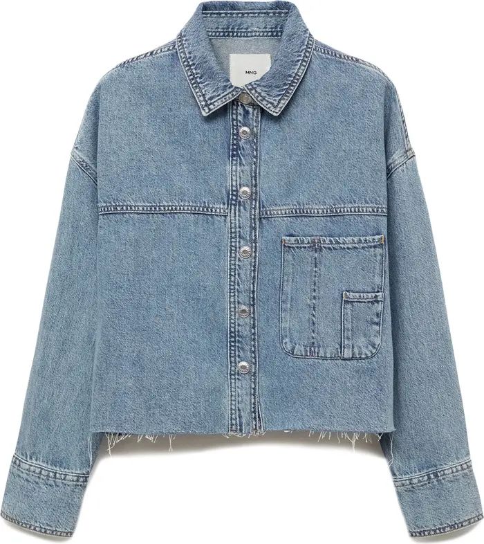 MANGO Frayed Hem Denim Overshirt | Nordstrom | Nordstrom