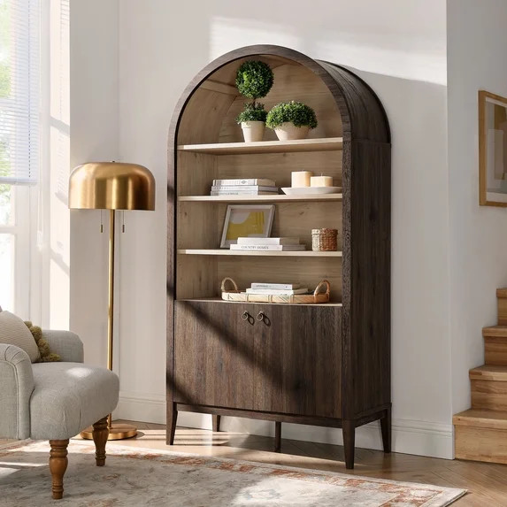 Modway Nolan 74" Tall Arched Storage Display Cabinet Bookshelf in Dark Walnut | Walmart (US)
