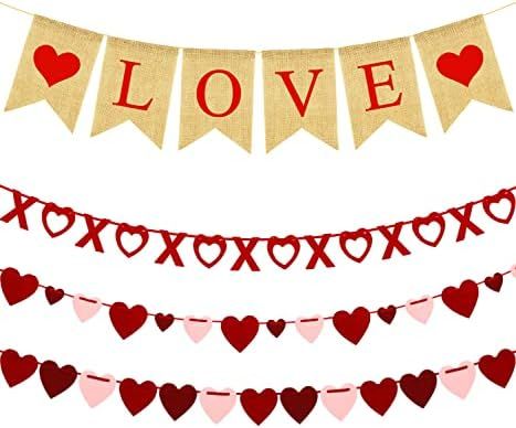 4Pcs Valentines Day Decorations Set Love Heart XO Garlands Banner for Engagement Wedding Party Ho... | Amazon (US)
