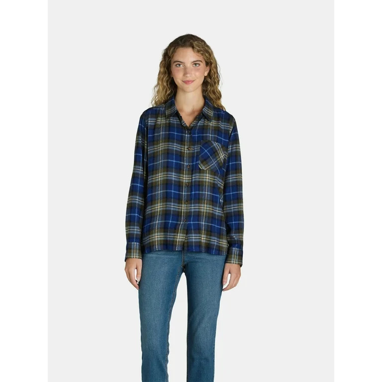 Time and Tru Women's Button Down Flannel Shirt with Long Sleeves, Sizes XS-3XL - Walmart.com | Walmart (US)