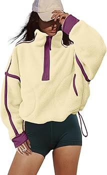 LAMISSCHE Half Zip Sweatshirt Women Oversized Sherpa Jacket V Neck Fleece Pullover Hoodie with Po... | Amazon (US)