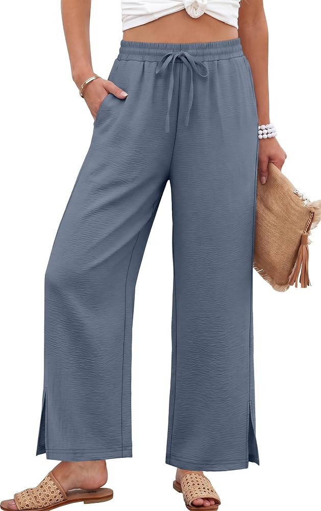 Sampeel Womens Wide Leg Beach Pants Elastic Waist Lightweight Casual Flowy Palazzo Lounge Trouser... | Amazon (US)