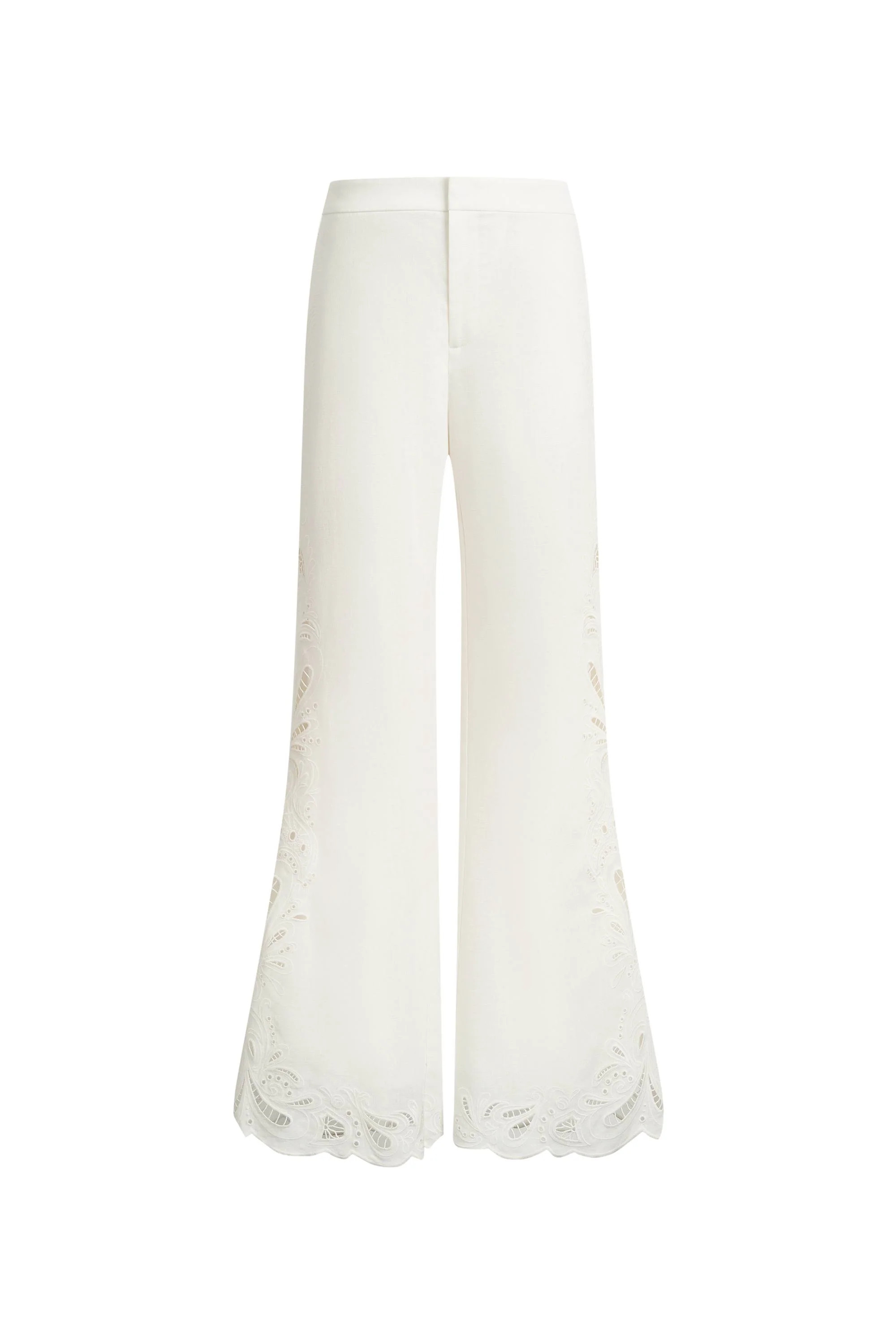 Elodie French Cutwork Embroidery Flare Pants in Cotton & Linen | Fabrique