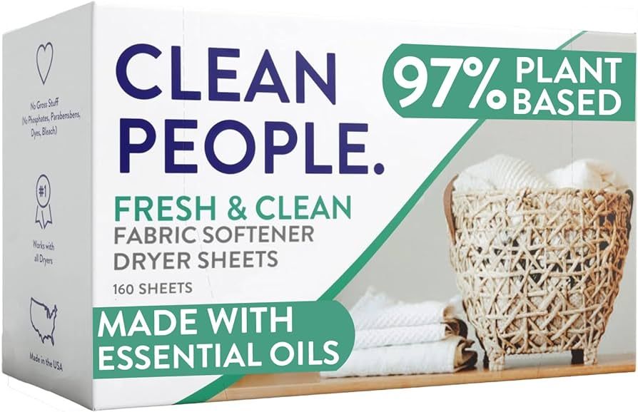 Clean People All Natural Fabric Softener Sheets - Dryer Sheets - Softens & Removes Static Cling -... | Amazon (US)