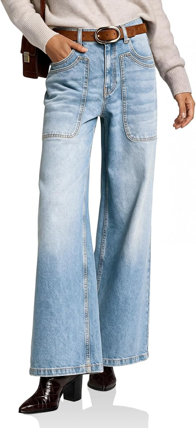 Cicy Bell Womens Wide Leg Flared Jeans Stretch High Waisted Denim Pants | Amazon (US)
