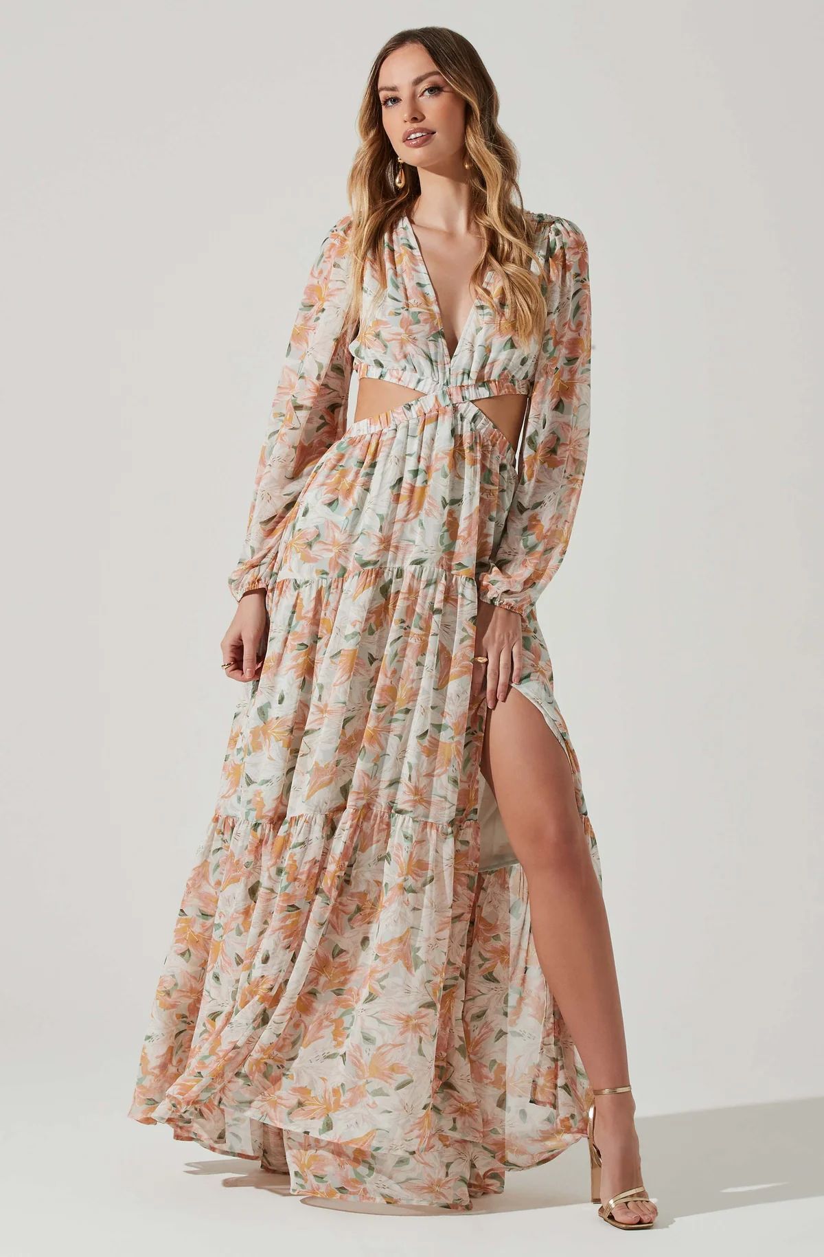 Lively Floral Cutout Long Sleeve Maxi Dress | ASTR The Label (US)