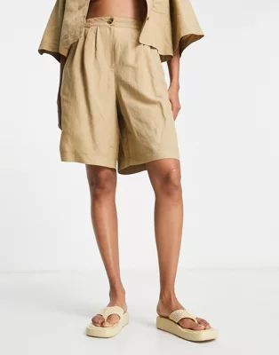 Topshop pleated longline balloon shorts in brown - part of a set | ASOS (Global)