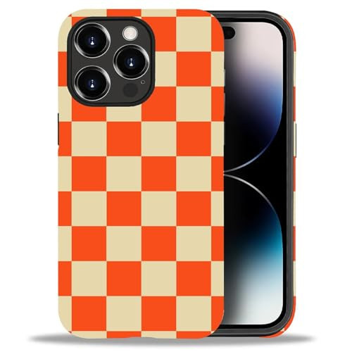 DAIZAG Compatible with iPhone 14 Pro Case,Checkerboard-Orange Red 2 in 1 Heavy Duty Shockproof Rugged Hard PC+Soft Silicone Protective Cover | Amazon (US)