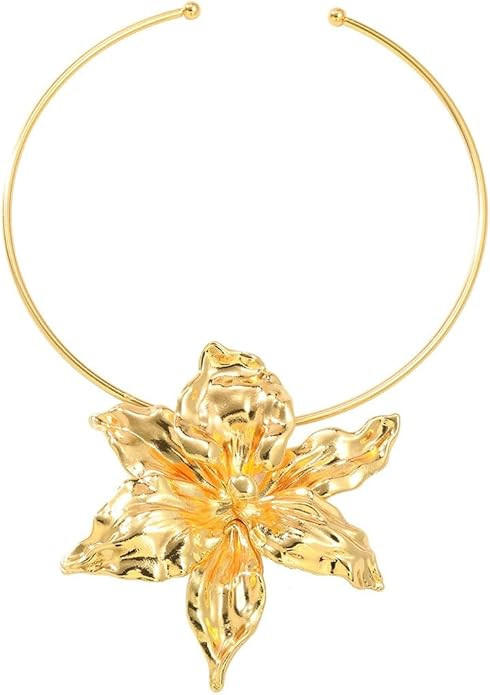 Women's Metallic Oversized Flower Teardrop Beads Ball Thin Choker 18K Gold Plated Tribal Vintage ... | Amazon (US)