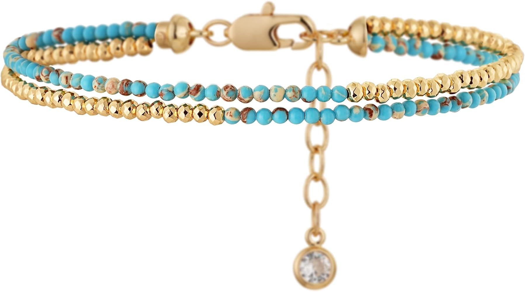 MYEARS Women Beaded Bracelet Gold Double Layer Gemstone 14K Simple Dainty Handmade Chain Everyday... | Amazon (US)