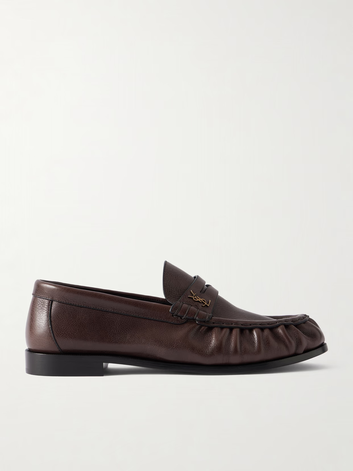 SAINT LAURENT - Le Loafer Logo-embellished Textured-leather Loafers - Brown | NET-A-PORTER (US)