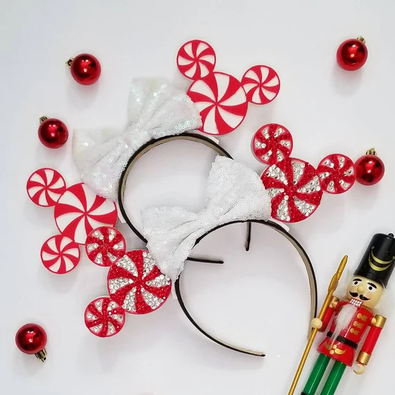 Peppermint Mouse Ears Christmas 3D Mouse Ears With or - Etsy | Etsy (US)