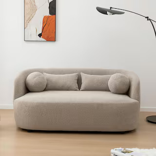 68 in. W Taupe Boucle Fabric Upholstered 2-Seats Loveseat with Pillows | The Home Depot