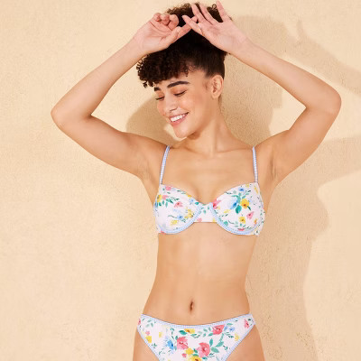 Women's Contrast Binding Underwire Bikini Top - Wild Fable™ Blue Floral Print XXS | Target