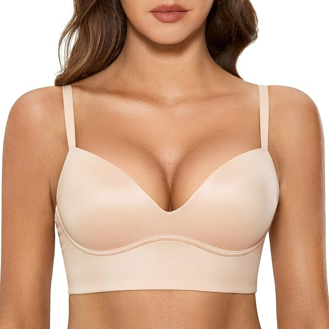 DOBREVA Women's Push Up Wireless Bra Padded T Shirt Bras No Underwire Plunge Bralette | Amazon (US)