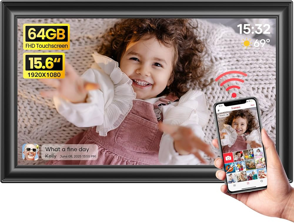 64GB 15.6" Frameo Digital Picture Frame WiFi, Large Electronic Photo Frames 1920 x 1080 IPS FHD T... | Amazon (US)