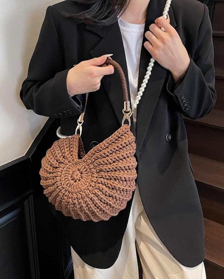 Handmade Crochet Tote Bag Seashell Purse for Women Boho Shell Handbag Crossbody Shoulder Bag Summ... | Amazon (US)