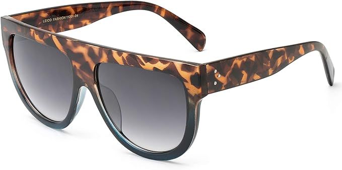 Women's Oversized Flat Top Fashion Sunglasses Trendy Big Square Designer Retro Shades | Amazon (US)