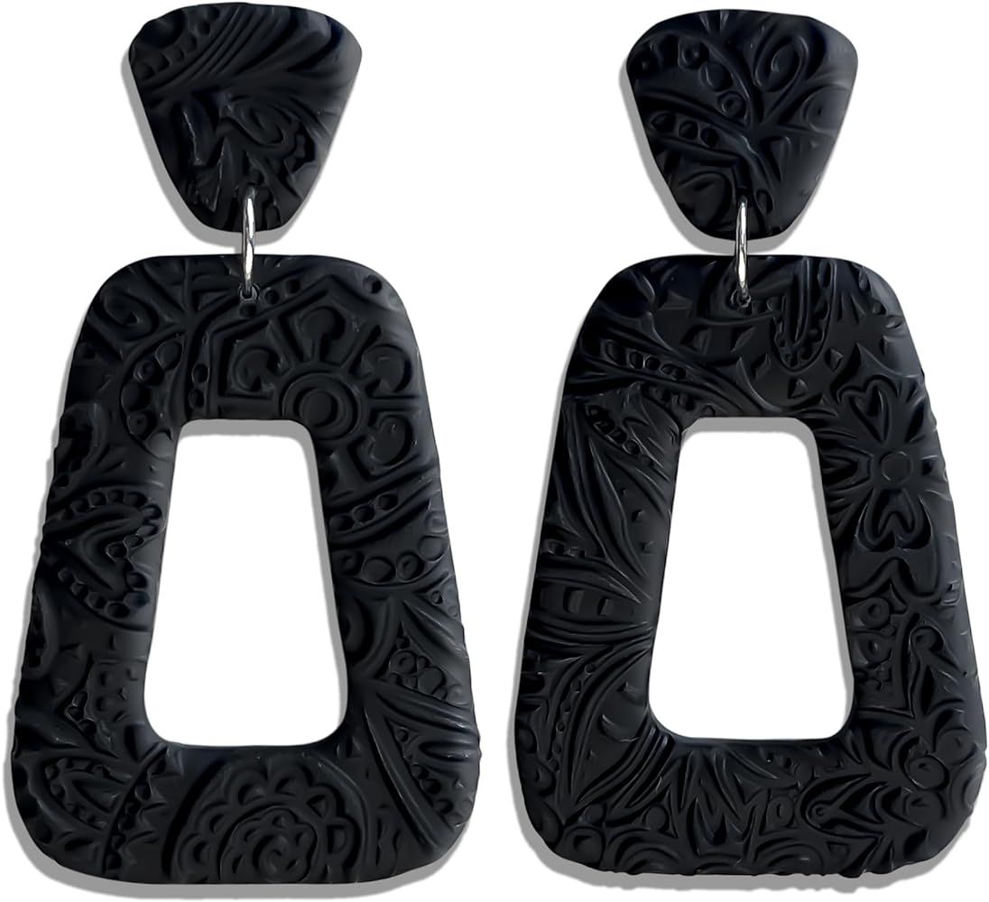 Handmade Oval Hoop Earrings Dangling Statement Drop Earrings For Women Lightweight Dangle Earring... | Amazon (US)