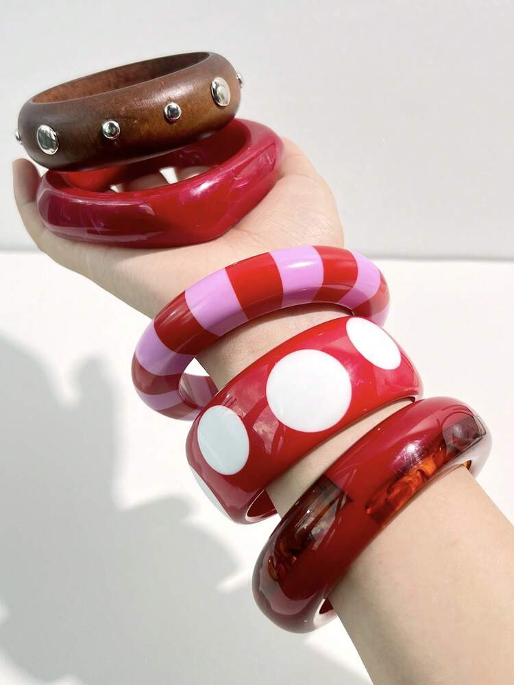1pc Vintage Mixed Style, Wooden Rivet Polka Dot Striped Multi-Layer Bracelet, Suitable For Daily ... | SHEIN