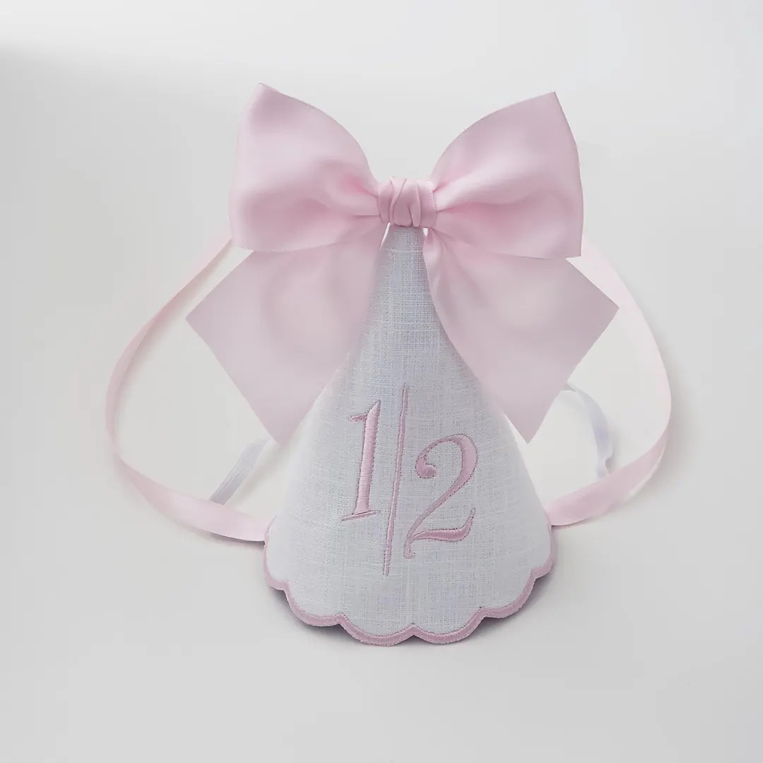 Personalized Half Birthday Hat: Pink Embroidery, Ribbon Bow | Etsy (US)