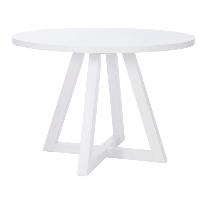Linon Nico Round Dining Table with Angled Legs in Pure White Wood | Cymax