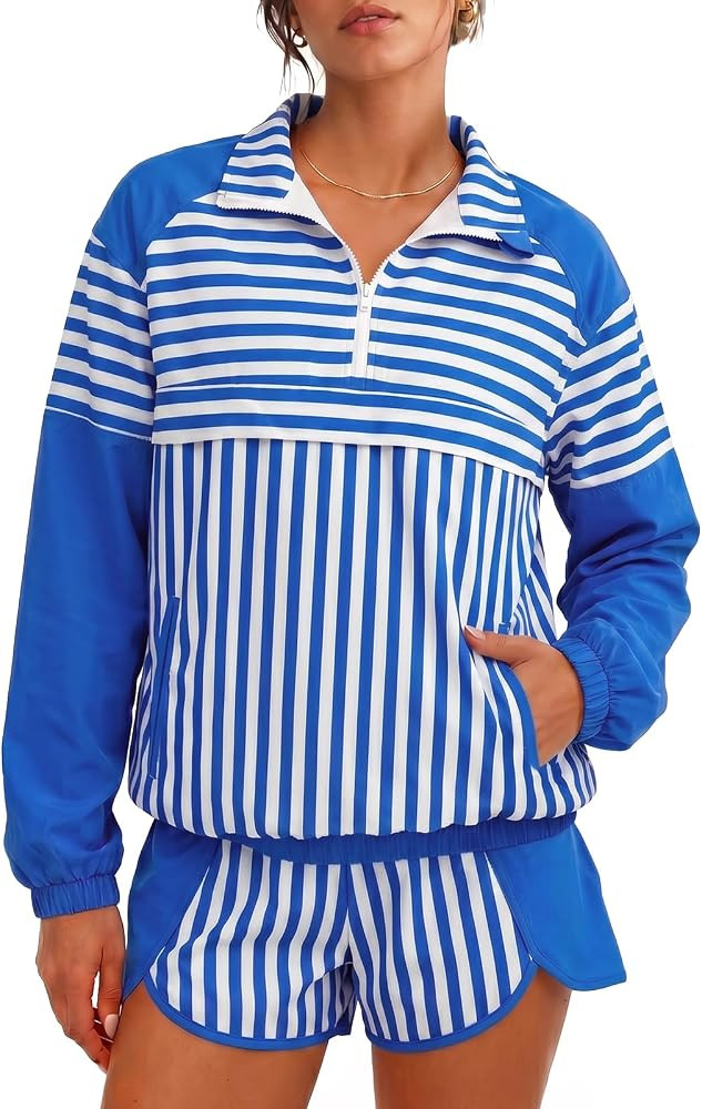 Fisoew Striped 2 Piece Sets for Women Tennis Athletic Short Set Fall Outfit | Amazon (US)