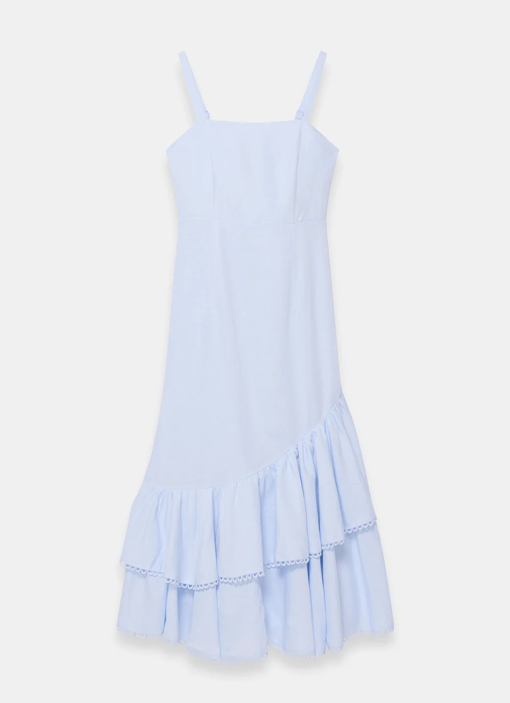 Blue Linen Blend Ruffle Midi Dress | Mint Velvet - US