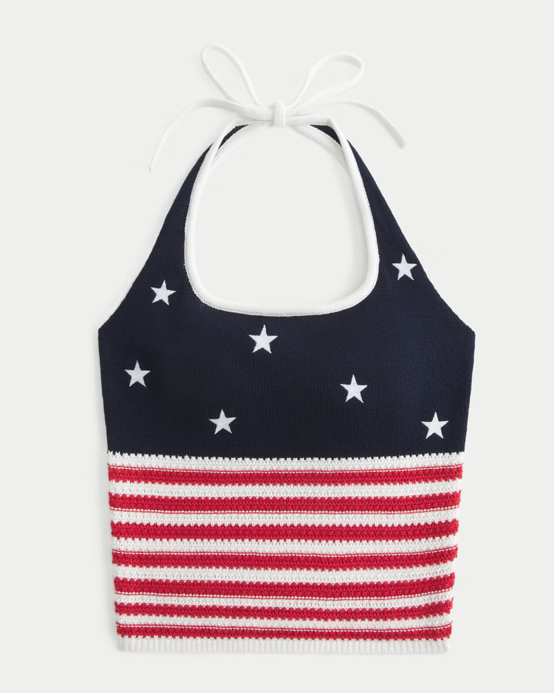 Women's American Flag Pattern Crochet-Style Halter Top from Hollister | Hollister (US)