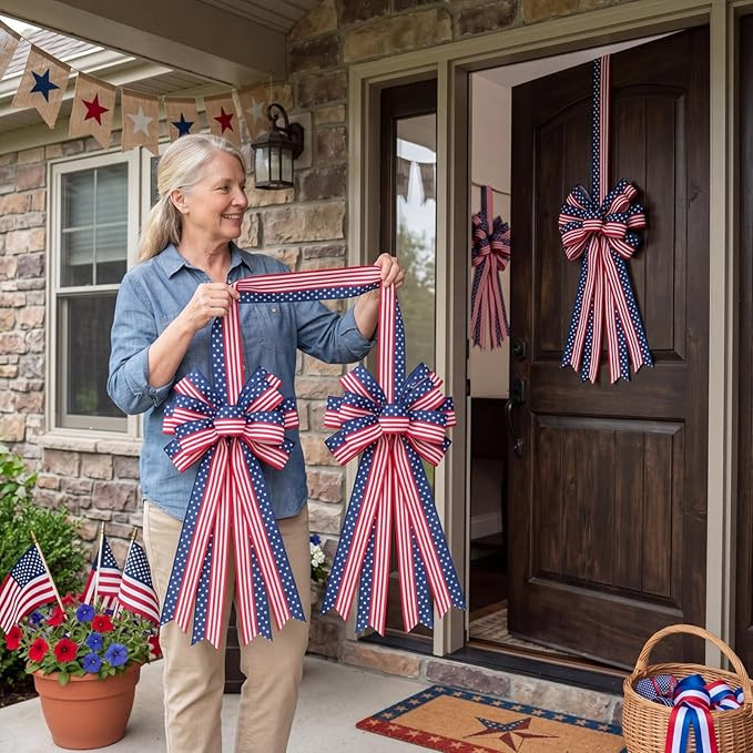 Amazon.com: Sosation 4th of July Double-Sided Bow Door Decoration American Flag Patriotic Double-... | Amazon (US)