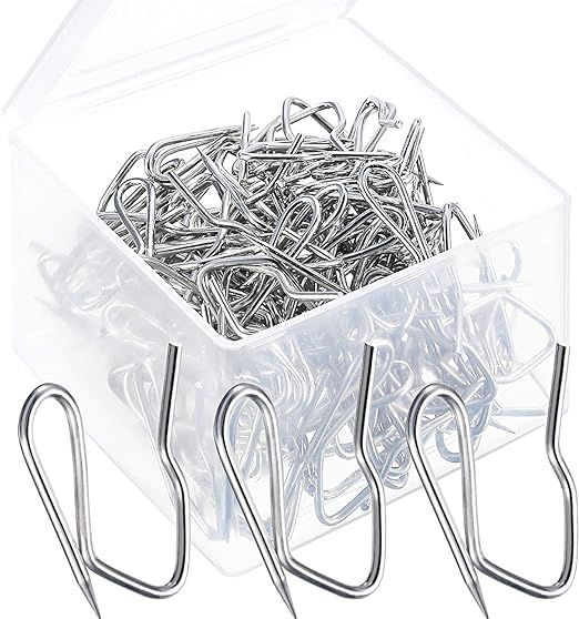 120 Pack Metal Curtain Hooks Pin-On Drapery Hook Pins 1.2 by 1 Inch with Clear Box for Window Cur... | Amazon (US)
