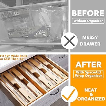 SpaceAid WrapNeat 3 in 1 Wrap Organizer with Cutter and Labels, Plastic Wrap, Aluminum Foil and W... | Amazon (US)